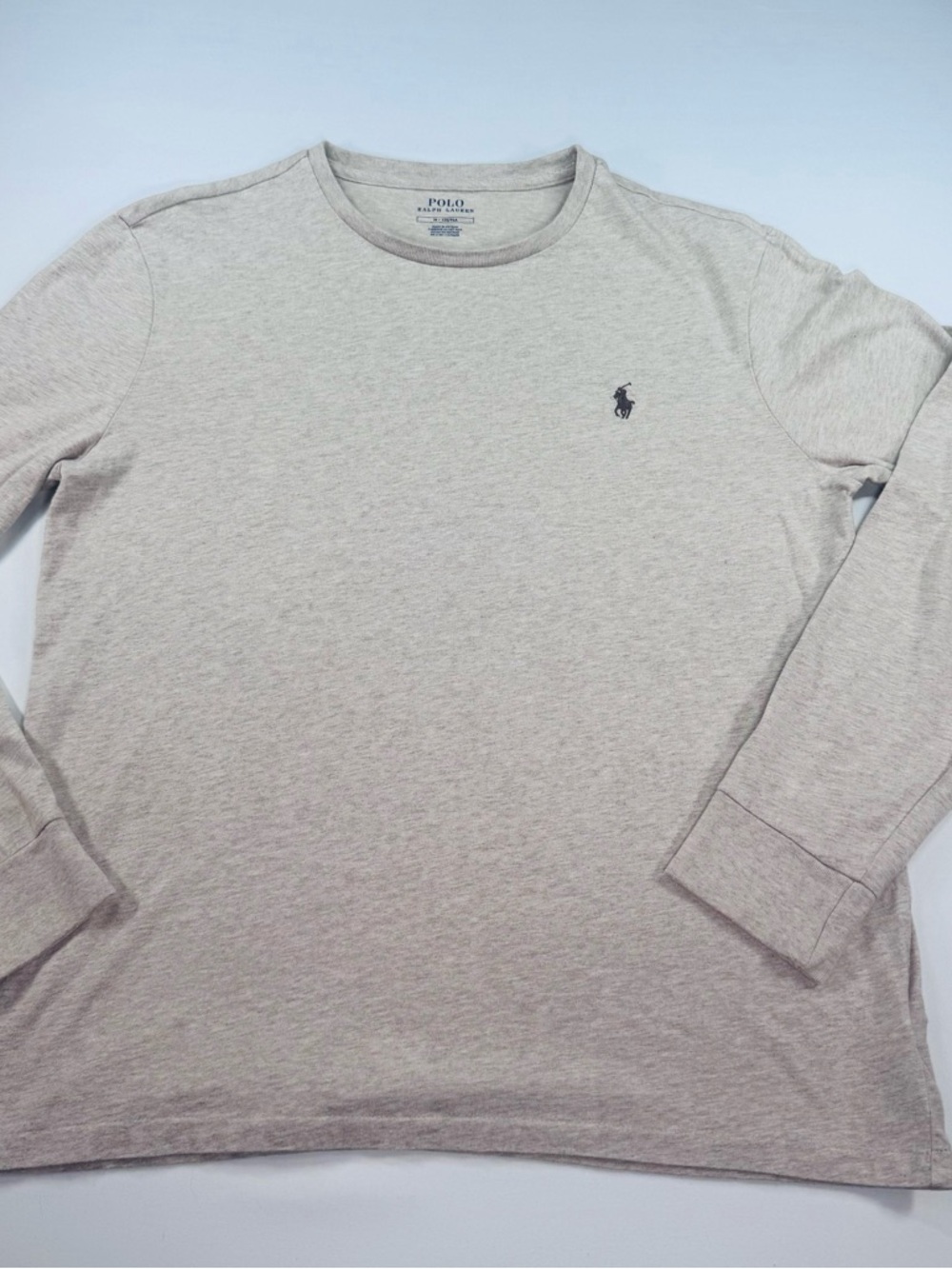 POLO Ralph Lauren Mens Long Sleeve T-Shirt Oatmeal Beige Cotton Size Medium